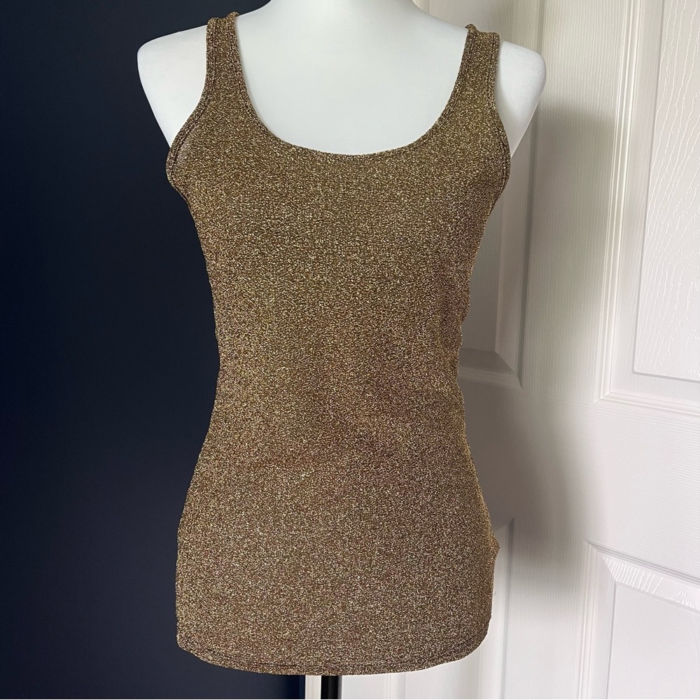 📌SOLD📌 Express Gold Metallic Cross Back Tank Top Sz Small Petite - Picture 3 of 14